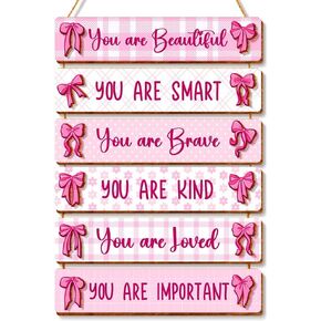 6 Pcs Pink Bow Room Decor for Girls,You Are Beautiful Inspirational Quote Wall Art Wooden Hanging Signs for Girls Room Toddler Nursery Playroom Classroom Decor in Saudi Arabia