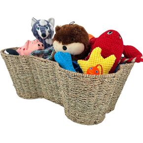 OtterPets Dog Toy Basket, Bone Shaped Dog Toy Bin, Handmade Pet Organizer And Storage, Toy Box for Cats, (17x13 Seagrass) in Saudi Arabia