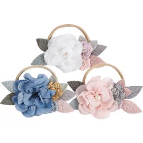 Utaly Flower Headband for Baby Girls 3pcs Elastic Baby Girl Floral Crown Newborn Infant Toddler Hair Accessories in Kuwait