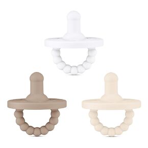Ryan & Rose Cutie PAT All-in-One Pacifier and Teether Massaging Teething Ring and Hideaway Binky for Growing Babies (Canvas (3 Pack), Stage 1) in Saudi Arabia