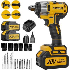 20V Cordless Impact Wrench,350N.M High Torque Brushless Power Wrench,4-IN-1 Multifunctional Electric Tool with Batteries, Socket Set & Accessories,Home Improvement in Kuwait