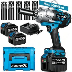 AwxryoX 2000Nm Cordless Impact Wrench, 1/2" 1500Ft-lbs Brushless High Torque Impact Gun with 2 x 6.0Ah Battery & 5 Sockets, 21V Heavy Duty Impact Wrench Set with 3-Mode Speed for Car/Truck RV/Mower in Kuwait