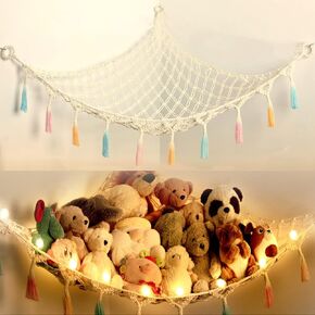 Cotton Stuffed Animal Organizer, Handmade Macrame Hanging Net Hammock for Toy Storage, Boho Decor Room Holder, Triangular, Black, Large, 57x42 inches, 10 lbs Capacity in Kuwait