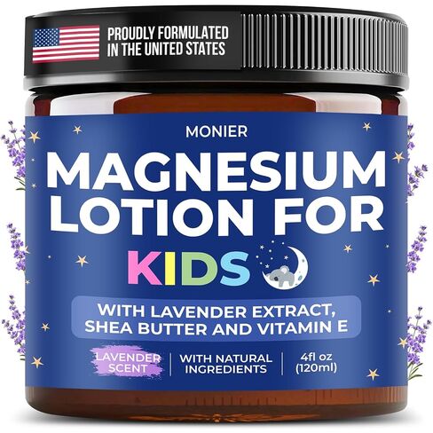 MONIER Magnesium Lotion for Kids - Relaxing Magnesium Cream with Lavender | with Lavender, Shea Butter, Aloe Vera, 100% Natural Ingredients (4 Oz, Unscented) in Kuwait