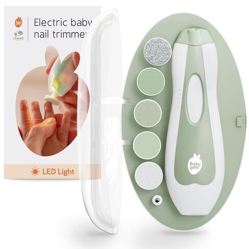 Cherish Baby Care LED Baby Nail Trimmer Electric - Safety Stop (Green) | Safe electric nail file baby kit with auto-safety stop, LED light, 6 filing discs & travel case for gentle baby nail care. in Saudi Arabia