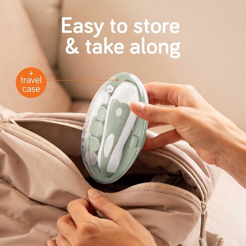Cherish Baby Care LED Baby Nail Trimmer Electric - Safety Stop (Green) | Safe electric nail file baby kit with auto-safety stop, LED light, 6 filing discs & travel case for gentle baby nail care. in Saudi Arabia