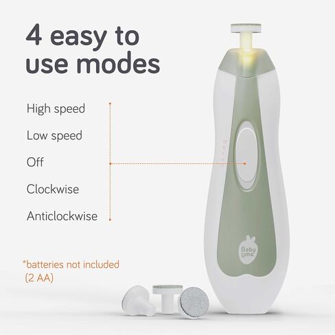 Cherish Baby Care LED Baby Nail Trimmer Electric - Safety Stop (Green) | Safe electric nail file baby kit with auto-safety stop, LED light, 6 filing discs & travel case for gentle baby nail care. in Saudi Arabia
