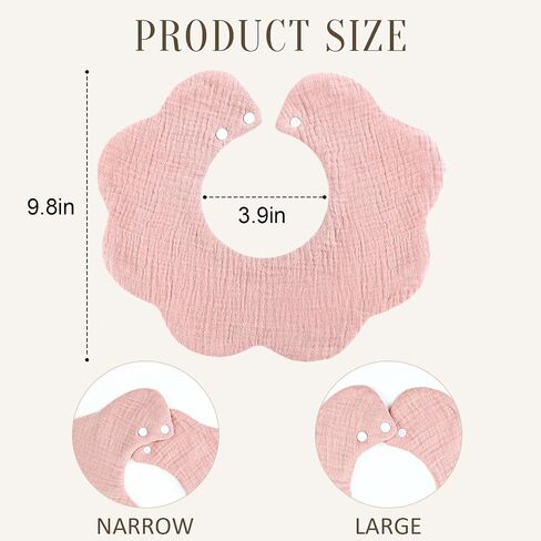 Muslin Baby Bibs, 4 Pack Bibs for Baby Girl, Adjustable 100% Cotton Soft Drool Bibs for Toddlers, Newborn Baby Girl Bib for Drooling and Teething in Kuwait