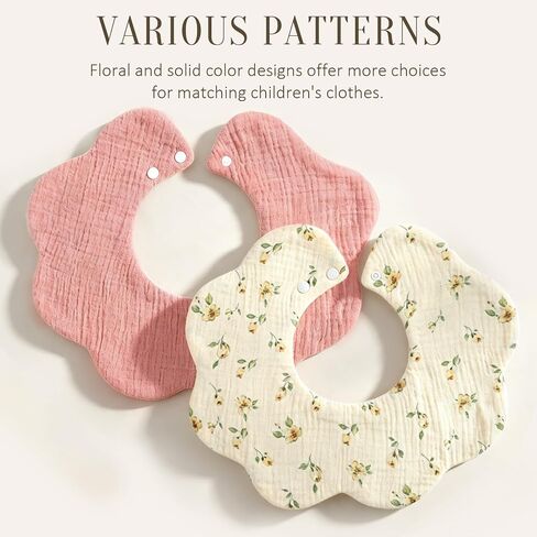 Muslin Baby Bibs, 4 Pack Bibs for Baby Girl, Adjustable 100% Cotton Soft Drool Bibs for Toddlers, Newborn Baby Girl Bib for Drooling and Teething in Kuwait