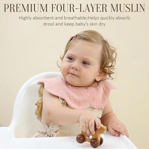 Muslin Baby Bibs, 4 Pack Bibs for Baby Girl, Adjustable 100% Cotton Soft Drool Bibs for Toddlers, Newborn Baby Girl Bib for Drooling and Teething in Kuwait