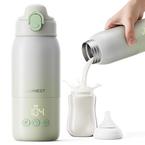 12oz Portable Baby Bottle Warmer, 6-Level Scheduled Timer Function | 3-Min Fast Heating, 6 Temp Control, Reverse Charging as a Power Bank, Child Safety Lock, USB-C, For Car, Airplane & Outdoor in Kuwait