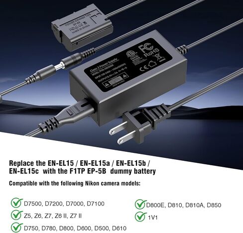 EH-5 Plus EP-5B AC Power Adapter DC Coupler kit for Z8 Z6II Z7II D500 D600 D610 D750 D780 D800 D810 D850 Cameras in Kuwait