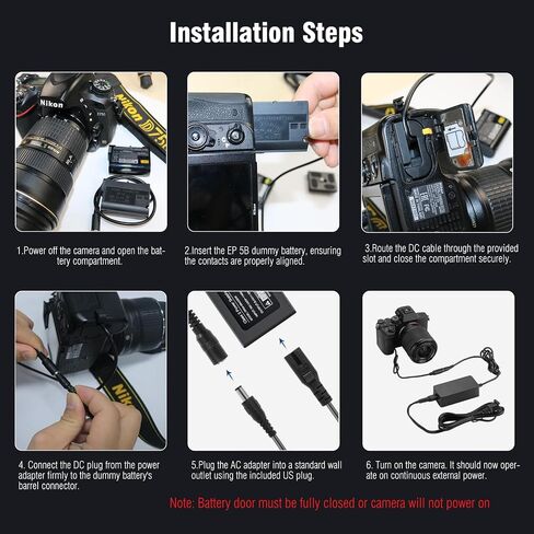 EH-5 Plus EP-5B AC Power Adapter DC Coupler kit for Z8 Z6II Z7II D500 D600 D610 D750 D780 D800 D810 D850 Cameras in Kuwait