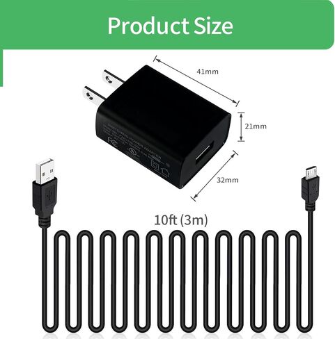5V Micro USB Wall Charger Cable,5V AC to DC Power Adapter with 10ft 3M Power Cable for Security Camera,Kindle,Tablet,UL Listed (1x 5V1A) in Kuwait