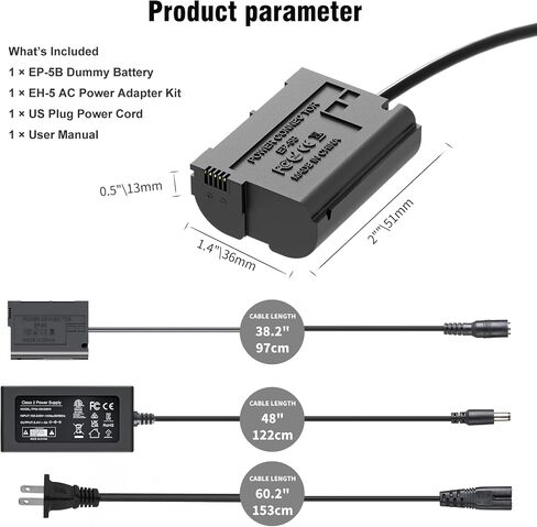 EH-5 Plus EP-5B AC Power Adapter DC Coupler kit for Z8 Z6II Z7II D500 D600 D610 D750 D780 D800 D810 D850 Cameras in Kuwait
