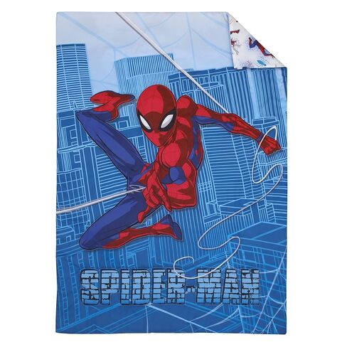 Disney Marvel Spiderman Wall Crawler Red, White, and Blue Spider Webs 4 Piece Toddler Bed Set - Comforter, Fitted Bottom Sheet, Flat Top Sheet, and Reversible Pillowcase in Kuwait