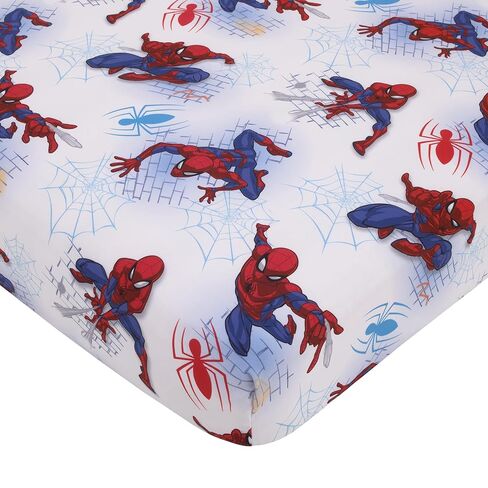 Disney Marvel Spiderman Wall Crawler Red, White, and Blue Spider Webs 4 Piece Toddler Bed Set - Comforter, Fitted Bottom Sheet, Flat Top Sheet, and Reversible Pillowcase in Kuwait