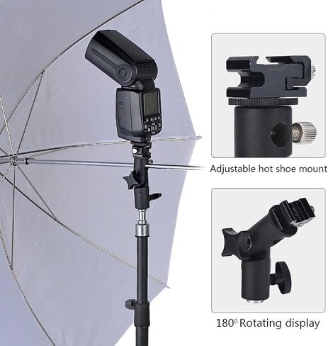 E Type Aluminum Flash Mount Bracket, Adjustable Umbrella Holder with Cold Shoe Mount, Fits Tripod Light Stand Camera Flash Adapter, for Photography Video Studio Lighting E in Kuwait