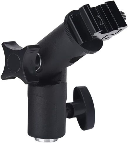 E Type Aluminum Flash Mount Bracket, Adjustable Umbrella Holder with Cold Shoe Mount, Fits Tripod Light Stand Camera Flash Adapter, for Photography Video Studio Lighting E in Kuwait