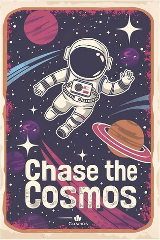 Astronauts Tin Signs, Outer Space Metal Arts, Chase the Cosmos, Universe Space Poster Planet Positive Wall Decor Plaque for Boys Kids Nursery, Game room 8 X 12 Inches in Kuwait
