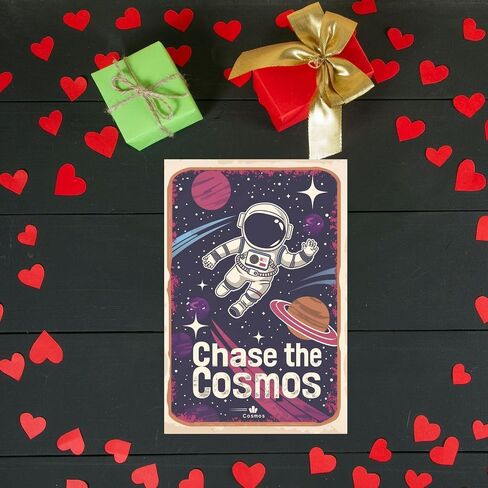 Astronauts Tin Signs, Outer Space Metal Arts, Chase the Cosmos, Universe Space Poster Planet Positive Wall Decor Plaque for Boys Kids Nursery, Game room 8 X 12 Inches in Kuwait