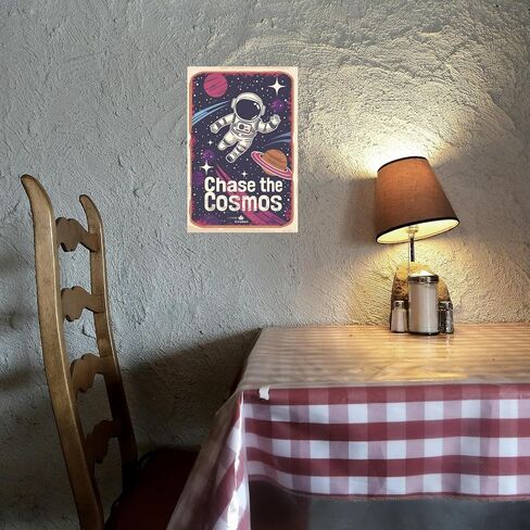 Astronauts Tin Signs, Outer Space Metal Arts, Chase the Cosmos, Universe Space Poster Planet Positive Wall Decor Plaque for Boys Kids Nursery, Game room 8 X 12 Inches in Kuwait