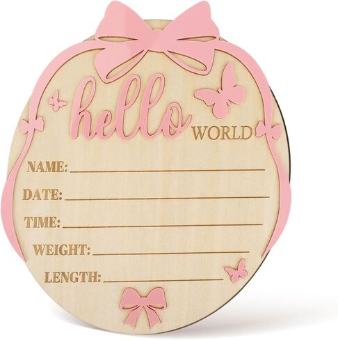 Baby Announcement Board, Wooden Hello World Welcome Newborn Plaque Baby Birth Name Sign Board for New Born Boys Girls Photo Props Hospital Nursery Home in Kuwait