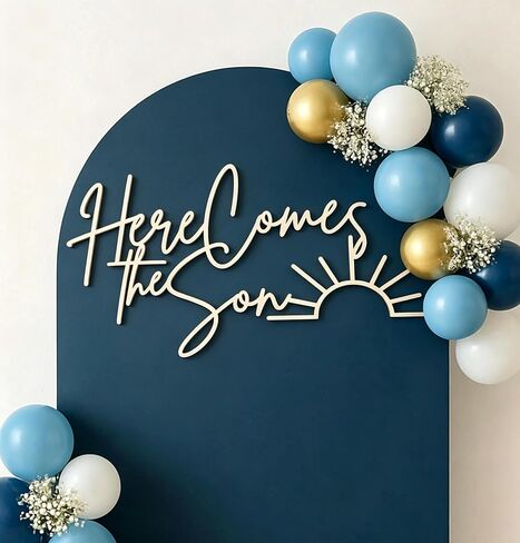 Wooden Here Comes The Son Sign for Backdrop, Boys Sun Themed Baby Shower Decorations, Welcome Son Sign, Newborn Party Balloon Arch Decor in Kuwait
