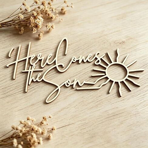 Wooden Here Comes The Son Sign for Backdrop, Boys Sun Themed Baby Shower Decorations, Welcome Son Sign, Newborn Party Balloon Arch Decor in Kuwait