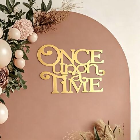 Once Upon Time Sign for Backdrop,Gold Acrylic Mirror Decal Letter Sticker Nursery Wall Decor for Reading Corner Kids Room Bookshelf Home Decor Birthday DIY Decoration in Kuwait