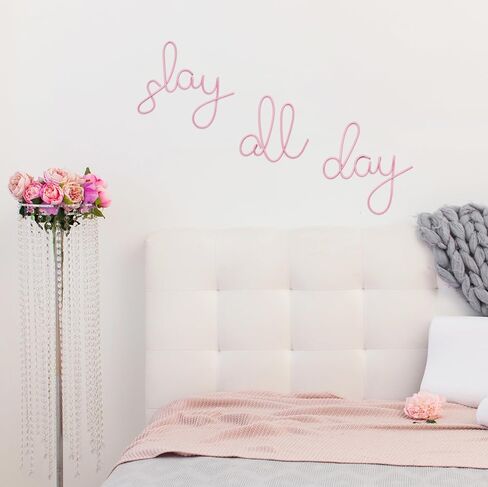 Slay All Day Metal Line Art 18 Inches ,Pink Teen Girl Preppy Room Decor | Preppy Room Decor, Teenage Girl Room Decor, Preppy Stuff for Girls, Gifts for Teenage Girls in Kuwait