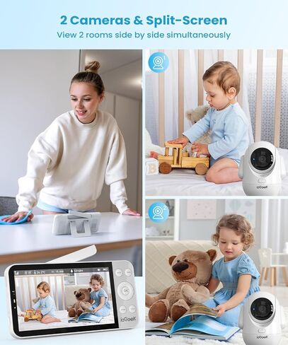 ieGeek 5.5’’ Split-Screen Baby Monitor,2.5K UHD Baby Monitor with 2 Cameras and Audio,Night Light,Prone Sleeping&Cry Detection,Two-Way Talk,Night Vision,2.4G&5Ghz WiFi App Control,4000mAh Battery in Kuwait