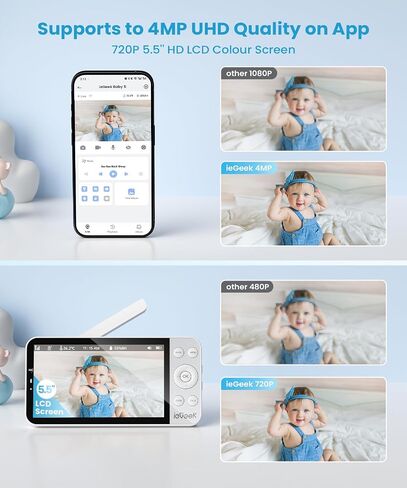 ieGeek 5.5’’ Split-Screen Baby Monitor,2.5K UHD Baby Monitor with 2 Cameras and Audio,Night Light,Prone Sleeping&Cry Detection,Two-Way Talk,Night Vision,2.4G&5Ghz WiFi App Control,4000mAh Battery in Saudi Arabia