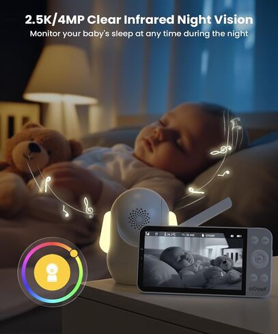 ieGeek 5.5’’ Split-Screen Baby Monitor,2.5K UHD Baby Monitor with 2 Cameras and Audio,Night Light,Prone Sleeping&Cry Detection,Two-Way Talk,Night Vision,2.4G&5Ghz WiFi App Control,4000mAh Battery in Kuwait
