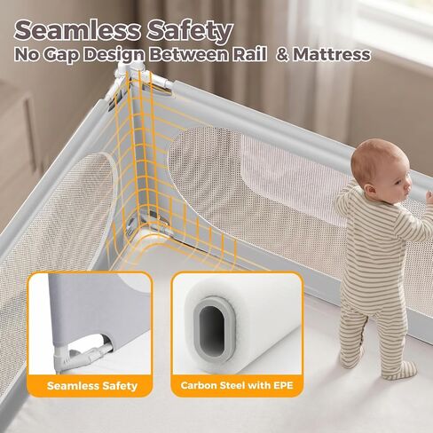 3-Sides Queen Size Bed Rails for Toddlers, Baby Bed Rail Guard for Kids | Headboard Rod, No-Drill, Height Adjustable, No-gap Safety, Single Side Lift, Children Lock, Storage Pockets, Breathable Mesh in Kuwait