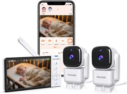 Smart Baby Monitor with App & 5" Screen, Dual Mode (2.4 GHz WiFi Phone Access & Secure No-WiFi), Auto Motion Tracking PTZ Camera, 36H Battery, Night Vision, Cry/Temp Alerts in Kuwait