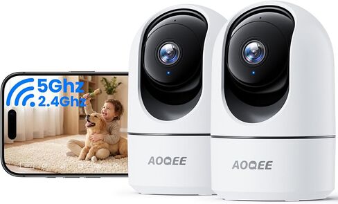 AOQEE 5G Cameras for Home Security Indoor, Pet Monitor w/Phone APP G5 2Pcs | Dual-Band Wi-Fi Indoor Camera with 24/7 TF Card Storage, 360 PTZ Auto-Tracking Pet/Dog/Cat/Puppy/Nanny, Motion Alert, Plug-in in Kuwait