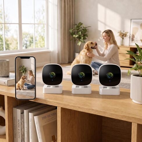 4Pack Wireless 1080P HD Indoor Security Camera with Infrared Night Vision No Drilling Required Secured with 3M Adhesive Monitoring Mobile App Remote Viewing Cloud and TF Card Storage White in Kuwait