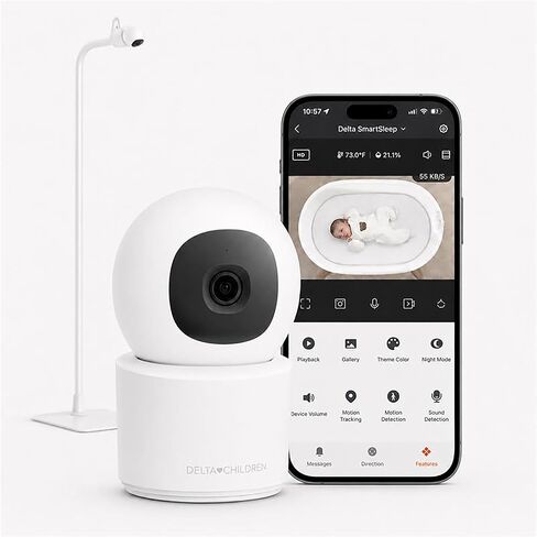 Delta Children Smart Sleep Baby Monitor with Floor Stand, Auto Motion Tracking/Alerting, 360° Pan/45° Tilt, Night Vision, Two-Way Talk, Temp & Humidity Alerts, Alexa/Google Compatible, 2.5K/1440p QHD in Kuwait