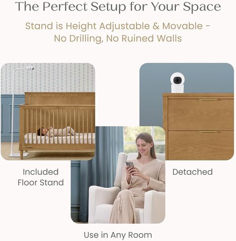 Delta Children Smart Sleep Baby Monitor with Floor Stand, Auto Motion Tracking/Alerting, 360° Pan/45° Tilt, Night Vision, Two-Way Talk, Temp & Humidity Alerts, Alexa/Google Compatible, 2.5K/1440p QHD in Kuwait