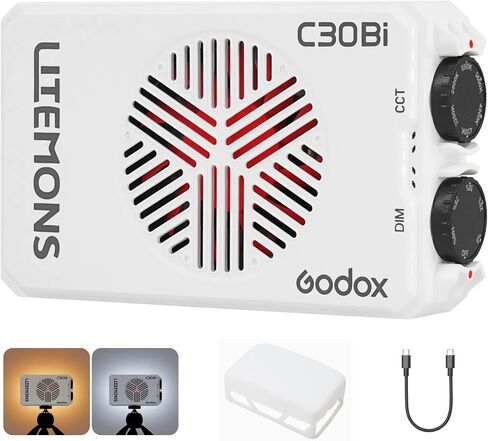 Godox Litemons C30Bi Bicolor LED Panel Light with Diffuser, 8610Lux 30W 2800K-6500K Camera Light with Silent Fan, TLCI96+ for Outdoor Photography Live Streaming Zoom Calls in Saudi Arabia