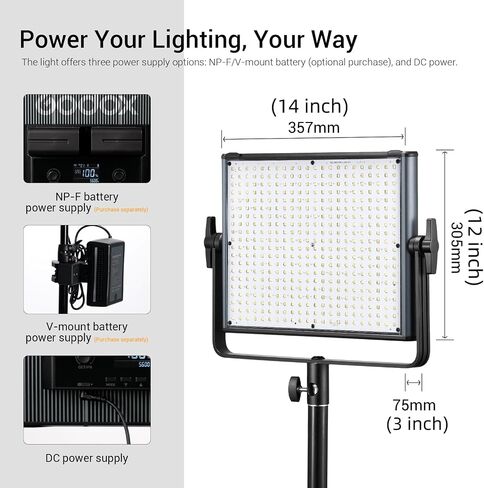 Godox LDX50Bi 14'' Bicolor LED Video Light, 65W 2800K-6500K LED Panel Light with 600 LED Beads 11 FX Effects CRI/TLCI 96+ 9200Lux Dimmable 0-100% Studio Soft Lights for Photography in Kuwait