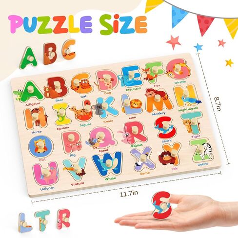 Zeoddler Wooden Montessori Puzzles for Toddlers, 3 Pack ABC, Number and Shape Puzzle for Kids, Preschool Learning Activities, Gift for Girls Boys in Kuwait