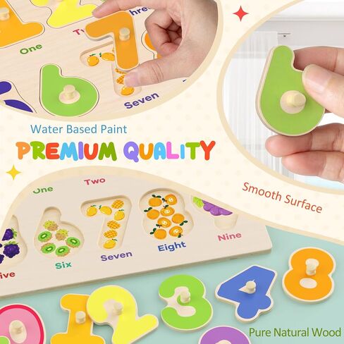 Zeoddler Wooden Montessori Puzzles for Toddlers, 3 Pack ABC, Number and Shape Puzzle for Kids, Preschool Learning Activities, Gift for Girls Boys in Kuwait