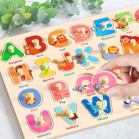 Zeoddler Wooden Montessori Puzzles for Toddlers, 3 Pack ABC, Number and Shape Puzzle for Kids, Preschool Learning Activities, Gift for Girls Boys in Kuwait