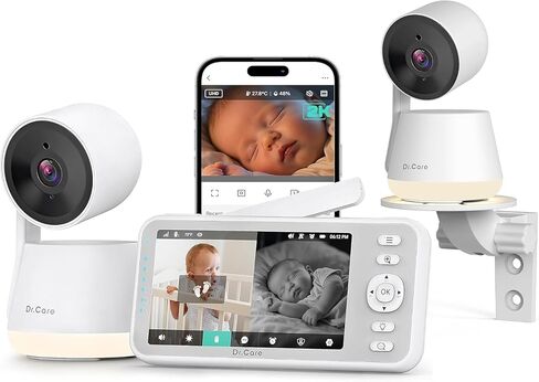 Dr.Care LumiView Smart WiFi Baby Monitor - 5" 1080P FHD & 2K Camera App Control, Privacy Mode, 5000mAh Removable Battery,Cry & Motion Alerts, HD Night Vision, RGB Night Light, Multi-User, 1279ft Range in Kuwait