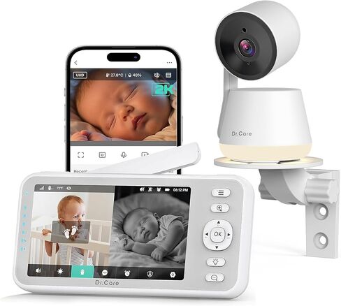 Dr.Care LumiView Smart WiFi Baby Monitor - 5" 1080P FHD & 2K Camera App Control, Privacy Mode, 5000mAh Removable Battery,Cry & Motion Alerts, HD Night Vision, RGB Night Light, Multi-User, 1279ft Range in Saudi Arabia