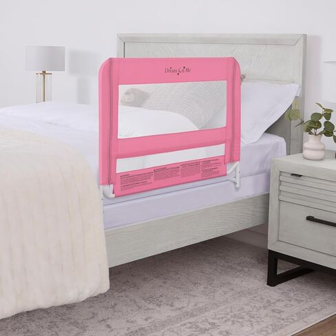 Dream On Me Mesh Security Bed Guard Rail for Toddlers 2–5 Years, Fits Twin–King Beds, Reinforced Anchor System, 2 Adjustable Heights, Pink, Not for Cribs/Toddler Beds in Kuwait