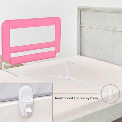 Dream On Me Mesh Security Bed Guard Rail for Toddlers 2–5 Years, Fits Twin–King Beds, Reinforced Anchor System, 2 Adjustable Heights, Pink, Not for Cribs/Toddler Beds in Kuwait