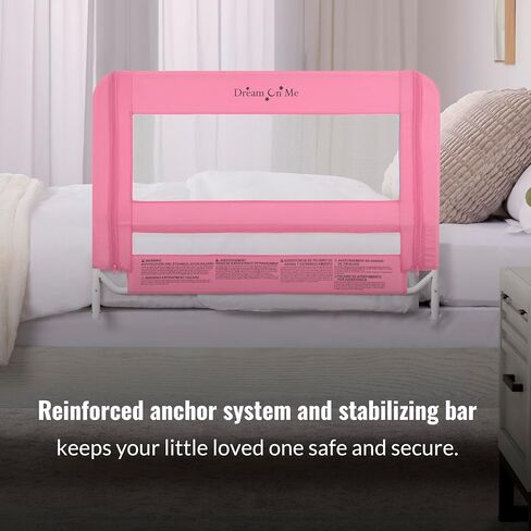 Dream On Me Mesh Security Bed Guard Rail for Toddlers 2–5 Years, Fits Twin–King Beds, Reinforced Anchor System, 2 Adjustable Heights, Pink, Not for Cribs/Toddler Beds in Kuwait